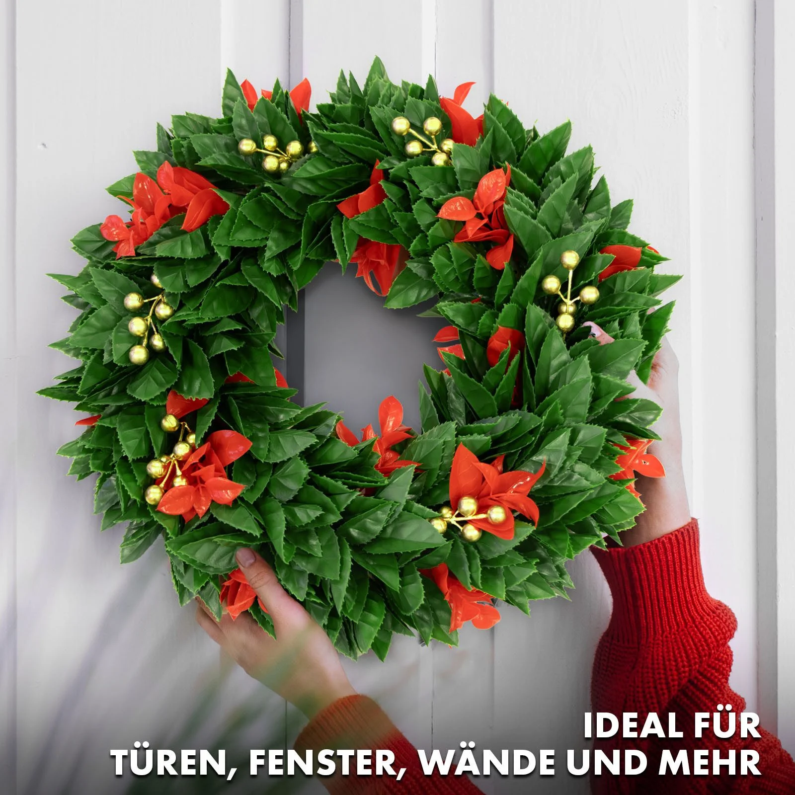 Weihnachtskranz „Crimson“ – 45 cm, Festliche Eleganz für Türen, Wände & Fenster